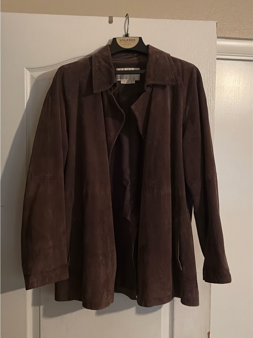 Classic Women's Suede Leather Jacket in Dark Brown